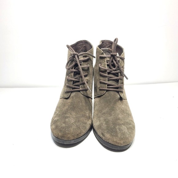 Franco Sarto Weston Bootie Size 8.5 Taupe Suede Leather Lace Up Wedge - Picture 3 of 16